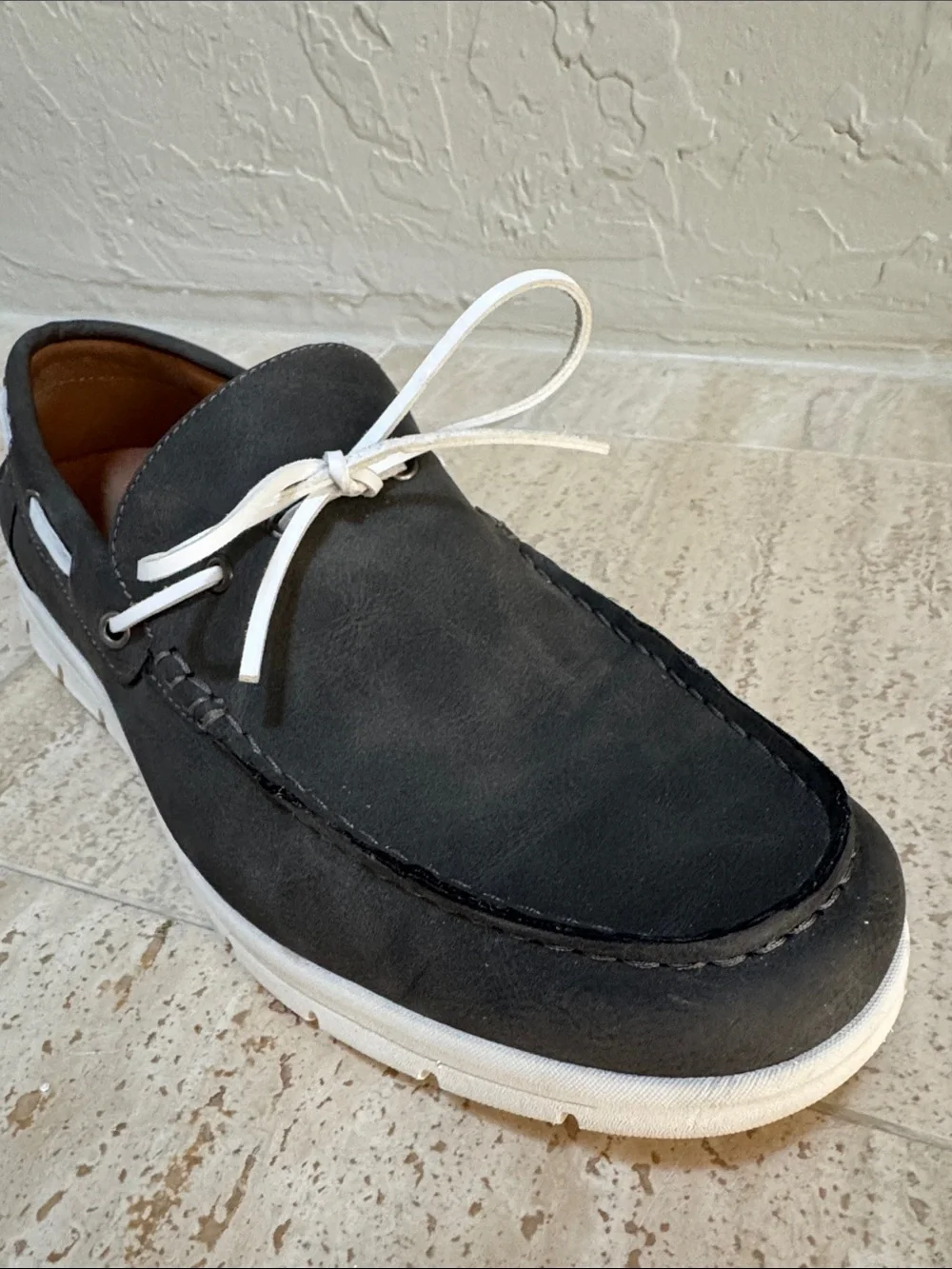 Crown Vintage Men's Navy Boat Shoes with White Laces